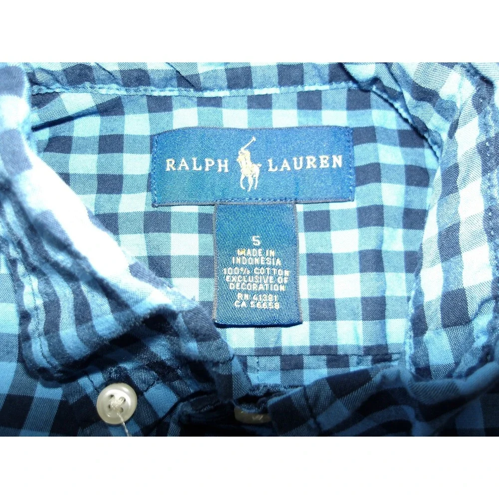 Ralph Lauren Kids Blue Gingham Checkered Long Sleeve Shirt Boys 5‎ / #1034
